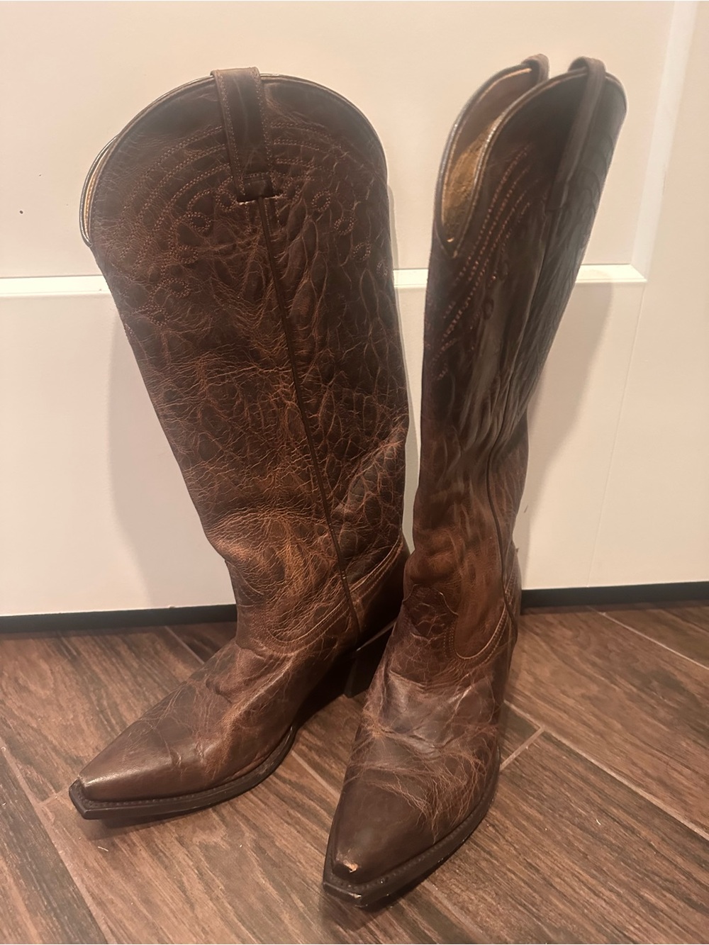 Shyanne Brown Leather Cowboy Heeled Boots
